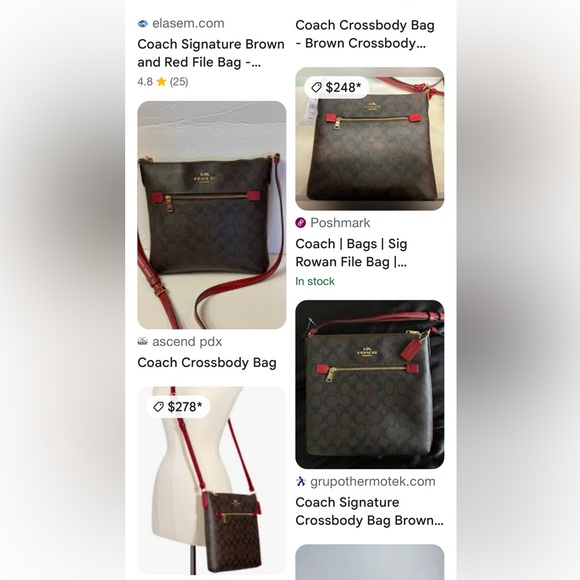 🌼 COACH 🌺 Rowan File Bag Signature Brown and Red Crossbody leather strap - Picture 12 of 16